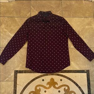 Men's Burgundy Patterned Dress Shirt